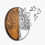 Wallity Tree And Birds 2 - Escultura de pared de madera y metal en nogal y negro